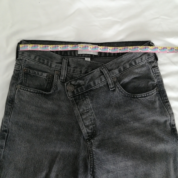 Agolde Criss Cross High Waist Loose Straight Jeans in Synchronize Gray Black 23 - Picture 11 of 16